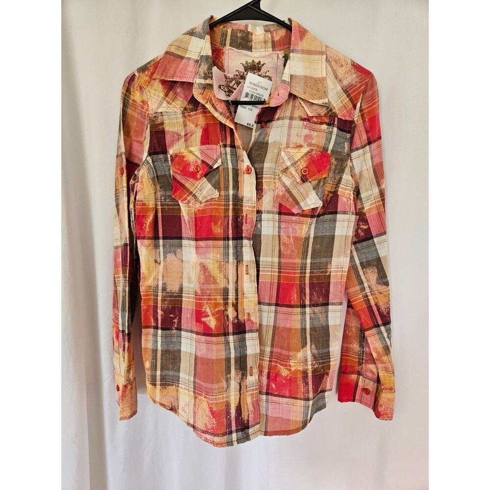 Jak Womens Rose Green Plaid  Chambray Shirt Dress‎ Size XS L/S USA